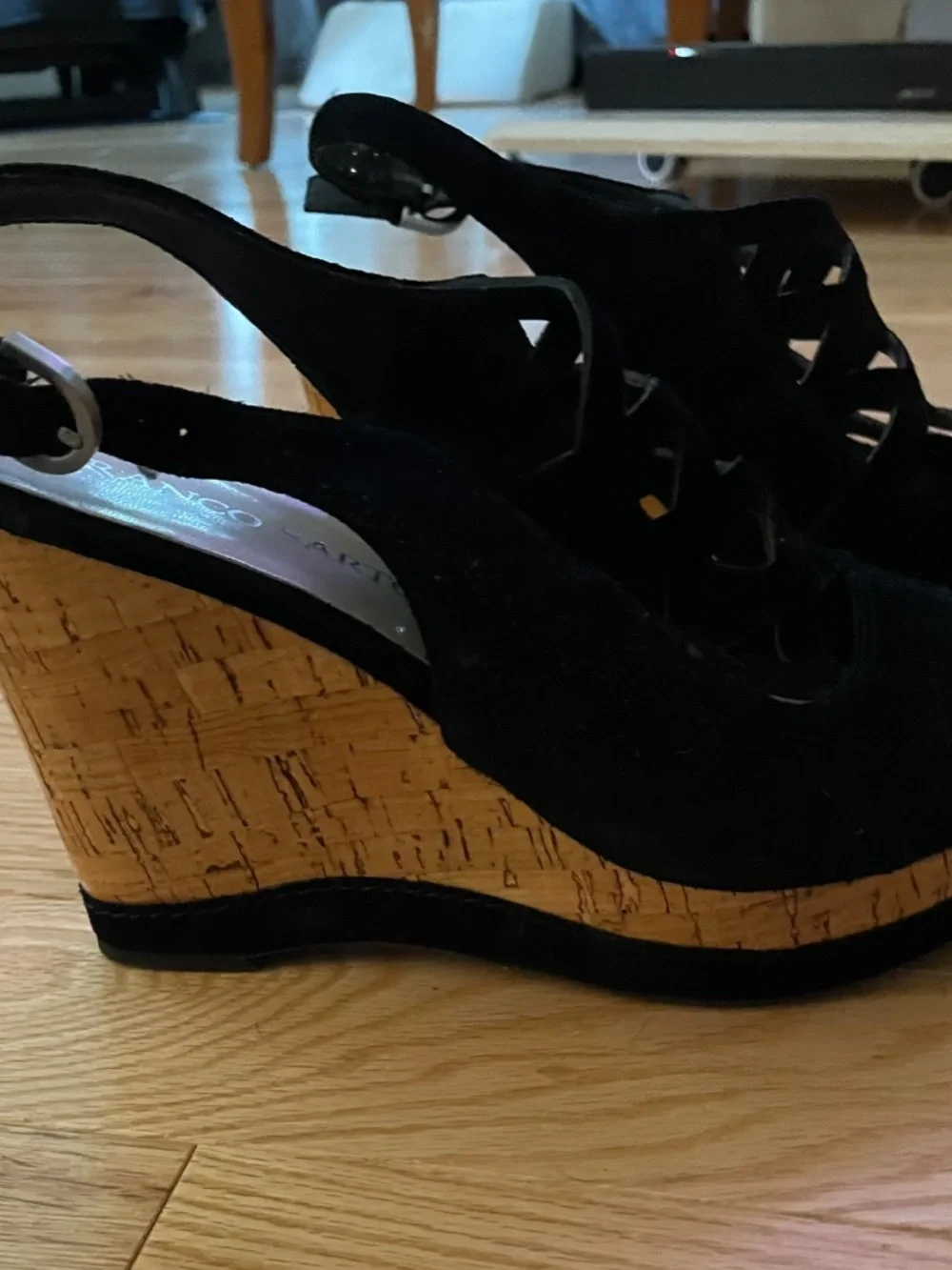 Franco Sarto Sandals, Platform Heels, Suede Lattice Look